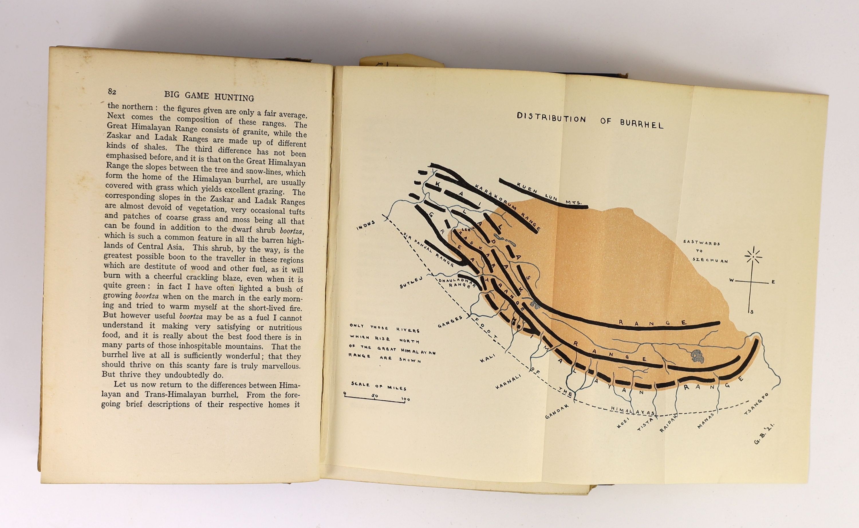 Burrard, Major G. [Gerald.] [Et. Al.] Big Game Hunting in the Himalayas and Tibet. London, 1925. Original cloth binding, rubbed, head and tail of spine fraying. * Colonel Richard Meinertzhagen’s copy, with his bookplate